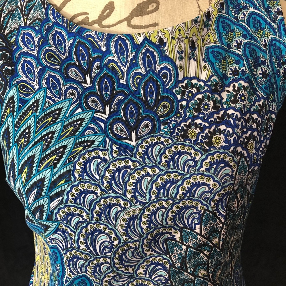 Peacock colors sheath dress